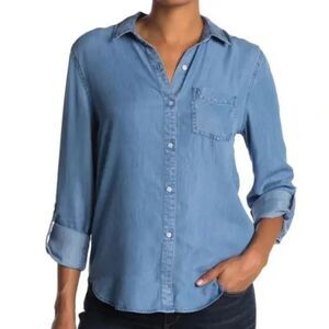 Como Vintage Denim Chambray Long Sleeve Button Down Pocket Shirt XS